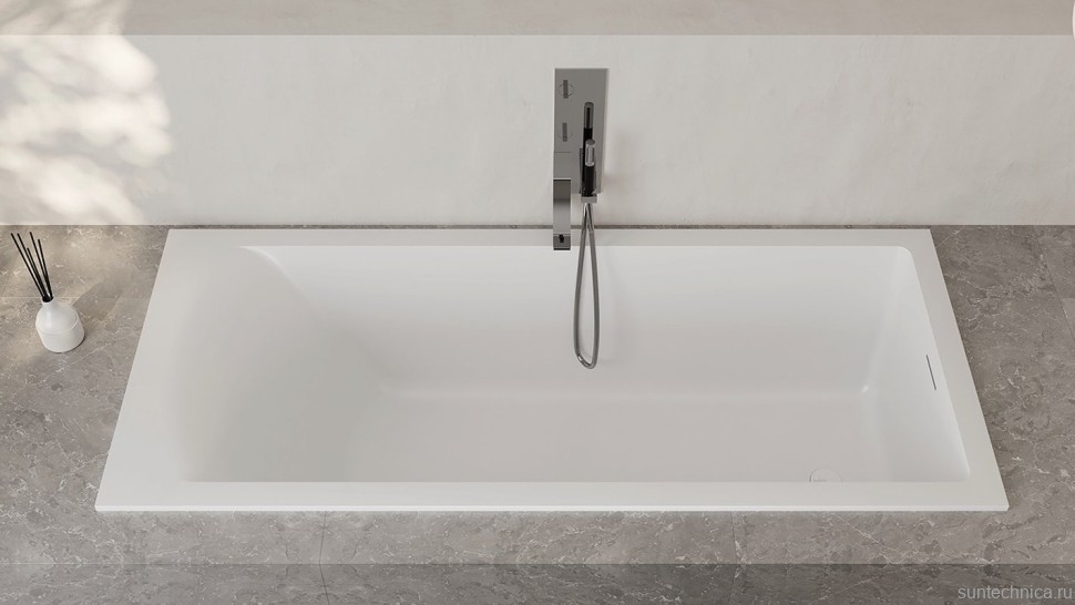Ванна из искусственного камня Salini Cascata Kit S-Stone 170x70 см, встраиваемая, матовая белая, на ножках, с донным клапаном