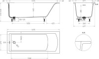 Ванна из искусственного камня Salini Cascata Kit S-Stone 170x70 см, встраиваемая, матовая белая, на ножках, с донным клапаном