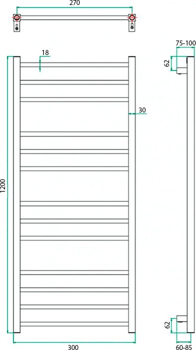 Полотенцесушитель электрический Grota Eco Classic Eco Classic 120x30 см, подключение справа, слева, хром, лесенка