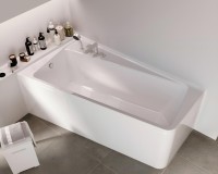 Акриловая ванна 1MarKa Direct L Премиум 170x100 см, угловая, левая, пристенная, белая, асимметричная, с каркасом, с экраном, с сиденьем, со сливом-переливом