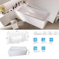 Акриловая ванна 1MarKa Direct L Премиум 170x100 см, угловая, левая, пристенная, белая, асимметричная, с каркасом, с экраном, с сиденьем, со сливом-переливом