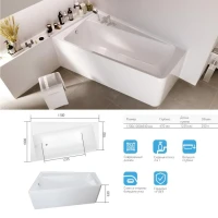 Акриловая ванна 1MarKa Direct L Премиум 170x100 см, угловая, левая, пристенная, белая, асимметричная, с каркасом, с экраном, с сиденьем, со сливом-переливом