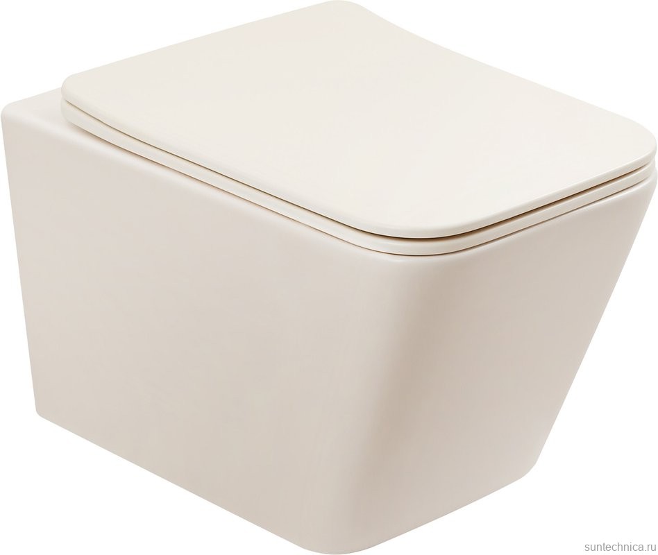 Унитаз подвесной Abber Bequem AC1201MBE безободковый, с микролифтом, матовый светло-бежевый
