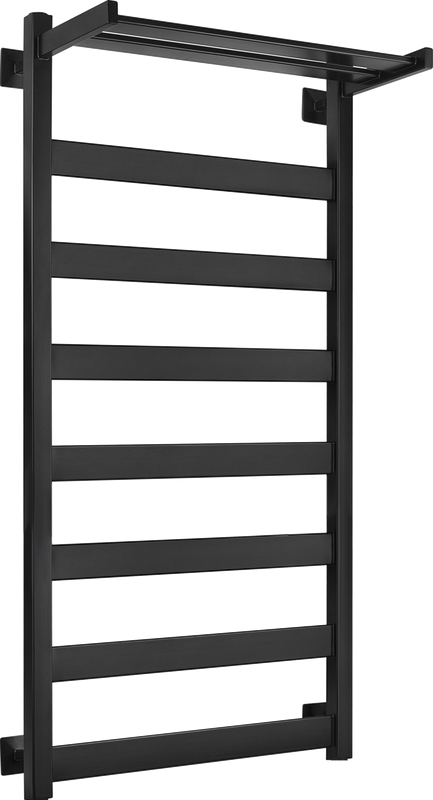 Полотенцесушитель электрический Secado Комано 1 СП 105x55 см, подключение справа, матовый черный, лесенка, с полкой