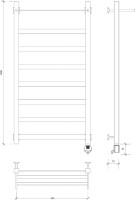 Полотенцесушитель электрический Secado Комано 1 СП 105x55 см, подключение справа, матовый черный, лесенка, с полкой