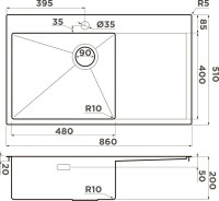 Мойка кухонная Omoikiri Akisame 86-IN-R нержавеющая сталь, R