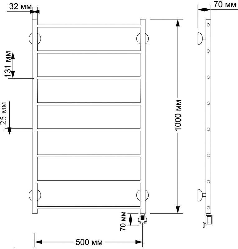 Полотенцесушитель электрический Secado Триада 1 плюс 105x55 см, подключение справа, бронза, лесенка, латунь