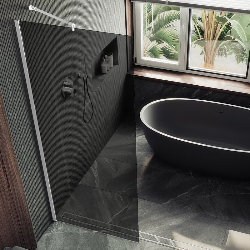 Душевая перегородка Maybahglass MGD-1355-1ш 99 см, профиль белый, стекло графит