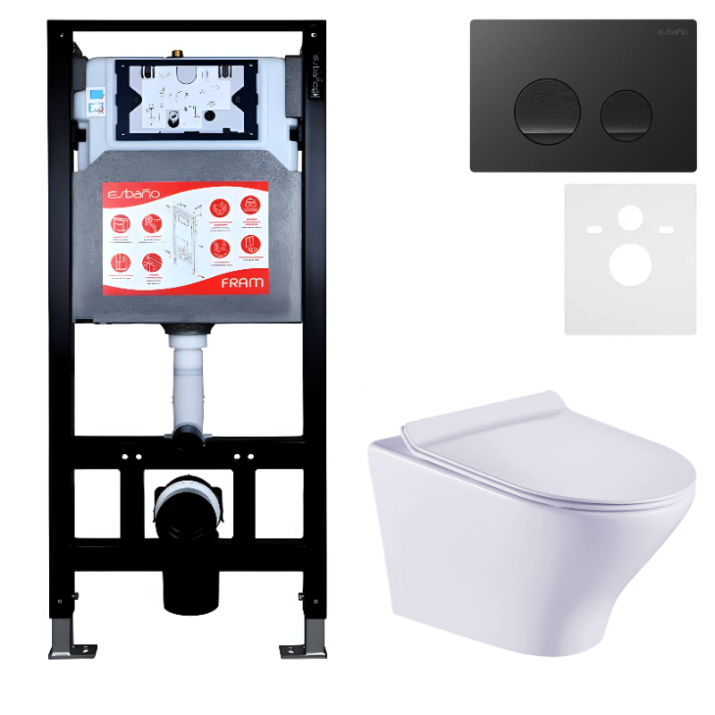 Комплект Унитаз подвесной Esbano Aster ESUPASTEW белый глянец + Инсталляция Fram + Кнопка ESINSLM37MB