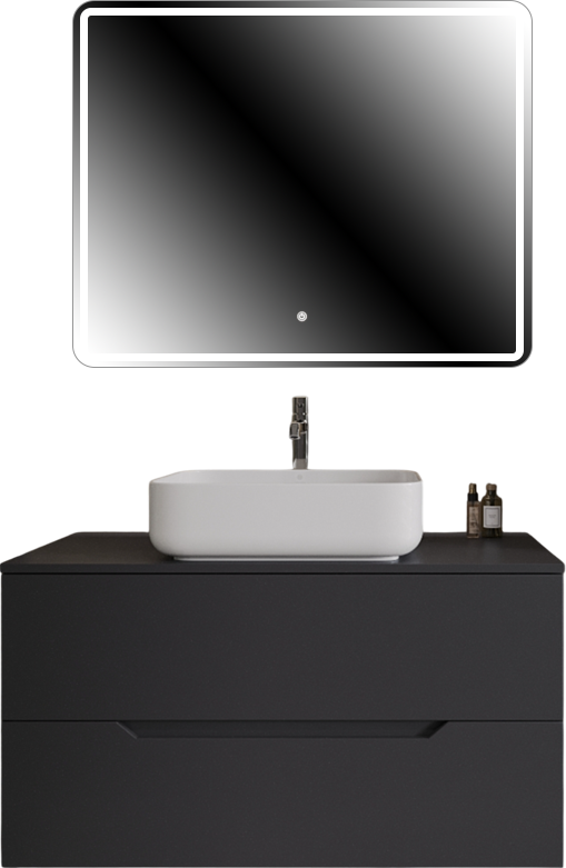 Мебель для ванной комнаты Orange Line 100 подвесная, 2 ящика, матовый графит с раковиной B05-500W