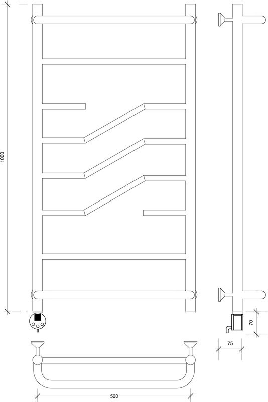 Полотенцесушитель электрический Secado Риволи СП 105x55 см, подключение слева, глянцевый хром, лесенка