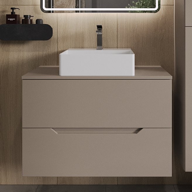 Тумба с раковиной Orange Line 80 подвесная, 2 ящика, матовый латте с раковиной B04-405W