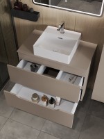 Тумба с раковиной Orange Line 80 подвесная, 2 ящика, матовый латте с раковиной B04-405W