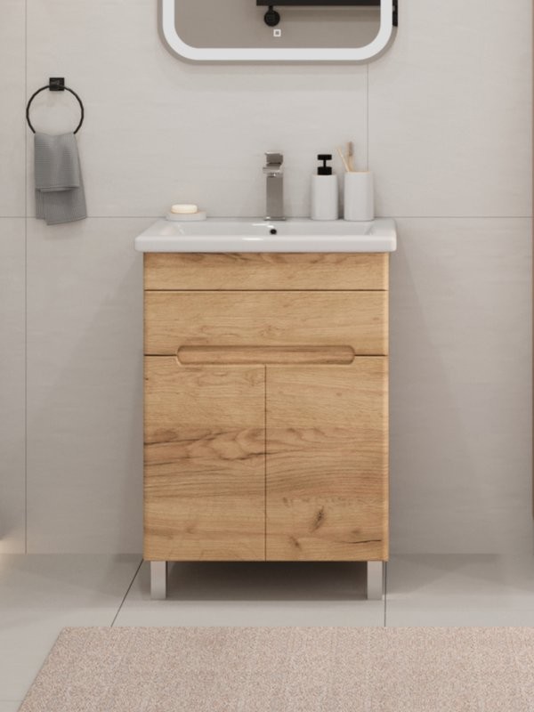 Тумба с раковиной SanStar Модена 50 напольная, дуб крафт золотой