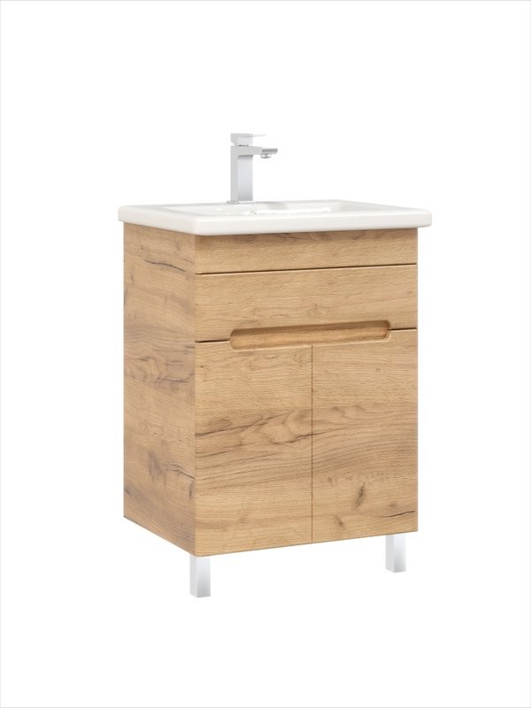 Тумба с раковиной SanStar Модена 50 напольная, дуб крафт золотой