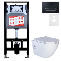 Комплект 3 в 1 Унитаз подвесной Esbano ESWBTERUWN + Инсталляция Fram + Кнопка ESINOVL17MB цвет матовый черный