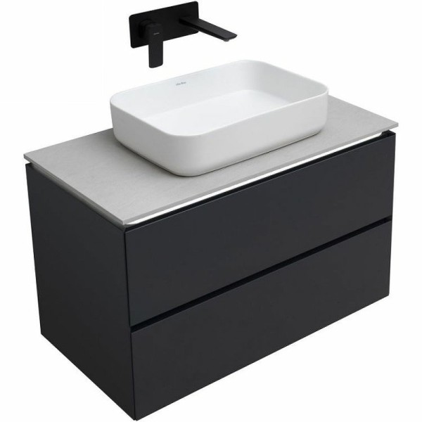 Тумба под раковину со столешницей Allen Brau Infinity 85 подвесная, антрацит матовый, столешница серый структ