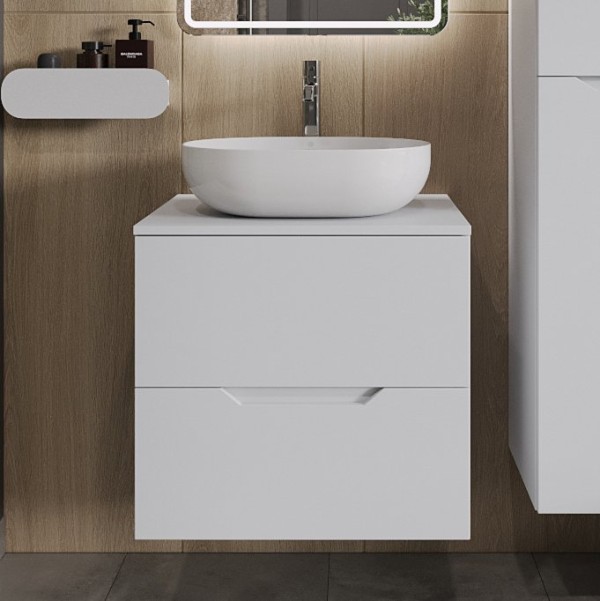 Тумба с раковиной Orange Line 60 подвесная, 2 ящика, матовая белая с раковиной B05-480W