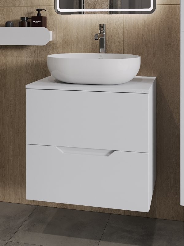 Тумба с раковиной Orange Line 60 подвесная, 2 ящика, матовая белая с раковиной B05-480W