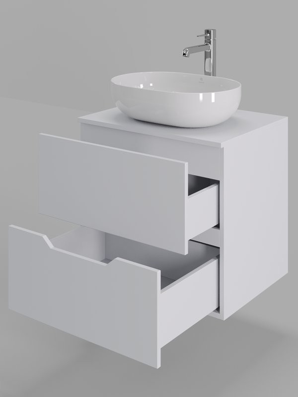 Тумба с раковиной Orange Line 60 подвесная, 2 ящика, матовая белая с раковиной B05-480W