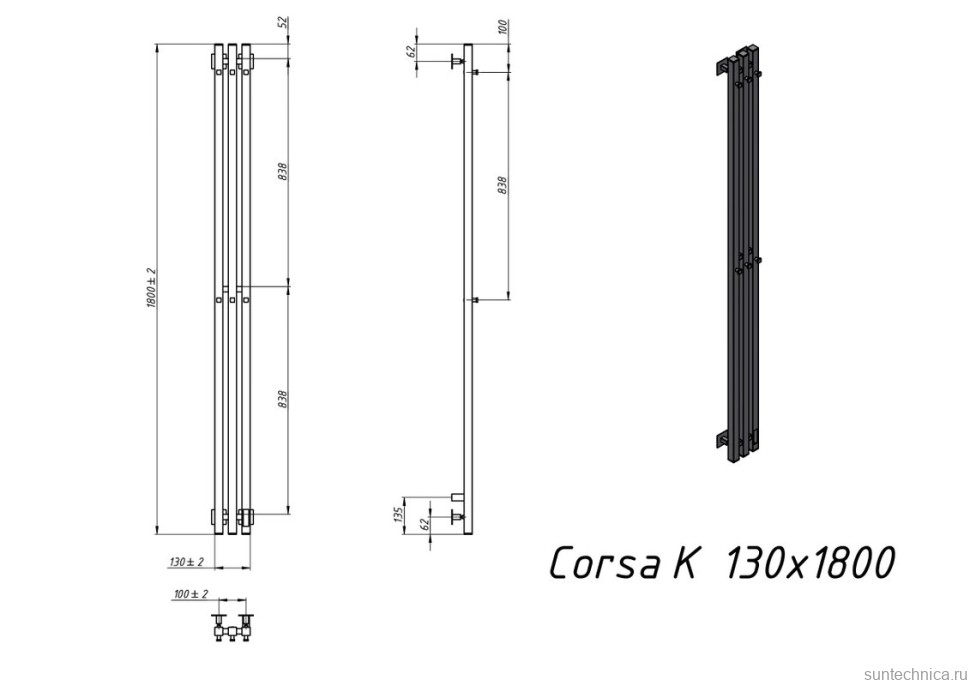 Полотенцесушитель электрический Grota Corsa K N RAL9005 EL 13х180, с крючками, матовый черный