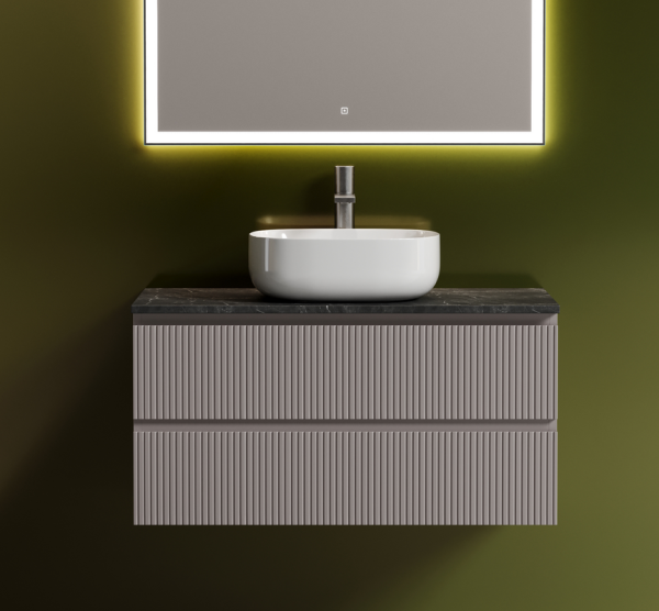 Тумба с раковиной Sancos Snob T 100 см, doha soft, столешница черный мрамор, раковина CN6018