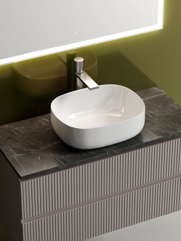 Тумба с раковиной Sancos Snob T 100 см, doha soft, столешница черный мрамор, раковина CN6018