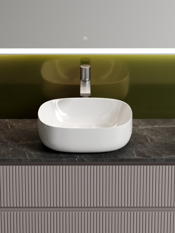 Тумба с раковиной Sancos Snob T 100 см, doha soft, столешница черный мрамор, раковина CN6018