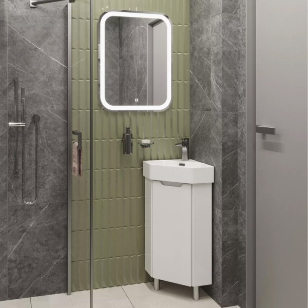 Мебель для ванной комнаты SanStar Лайн 35 угловая, напольная, белая, раковина Лайн 35