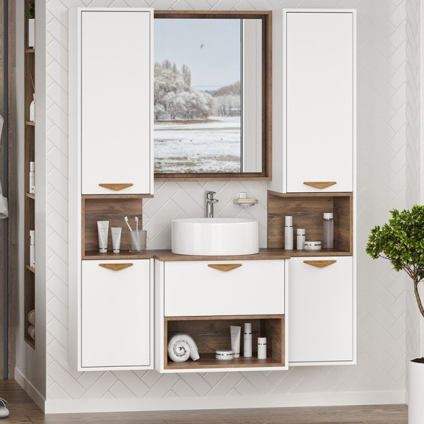 Мебель для ванной комнаты Brevita Bergen 60 подвесная, с подсветкой, дуб галифакс олово, белый