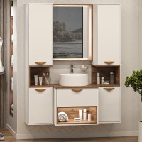 Мебель для ванной комнаты Brevita Bergen 60 подвесная, с подсветкой, дуб галифакс олово, белый