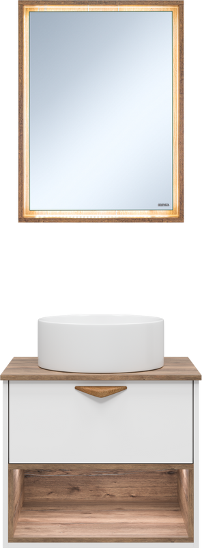 Мебель для ванной комнаты Brevita Bergen 60 подвесная, с подсветкой, дуб галифакс олово, белый