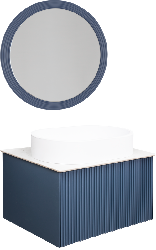 Мебель для ванной комнаты La Fenice Terra 60 синяя, белая столешница, матовая раковина