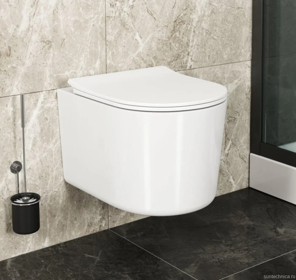 Унитаз подвесной Bauedge Bau Hotel PRO безободковый, с микролифтом, белый
