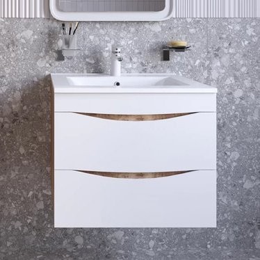 Тумба под раковину IDDIS Cloud 60 подвесная, белая, золотистый дуб