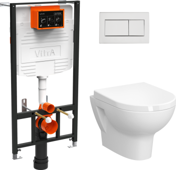 Комплект Унитаз подвесной VitrA Zentrum L-box 9012B003-7206 безободковый, с микролифтом + Система инсталляции для унитазов с кнопкой смыва