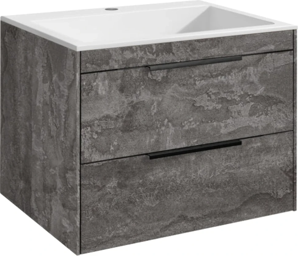 Мебель для ванной комнаты Vincea Chiara 2D 60, 2 ящика, камень, с белой раковиной