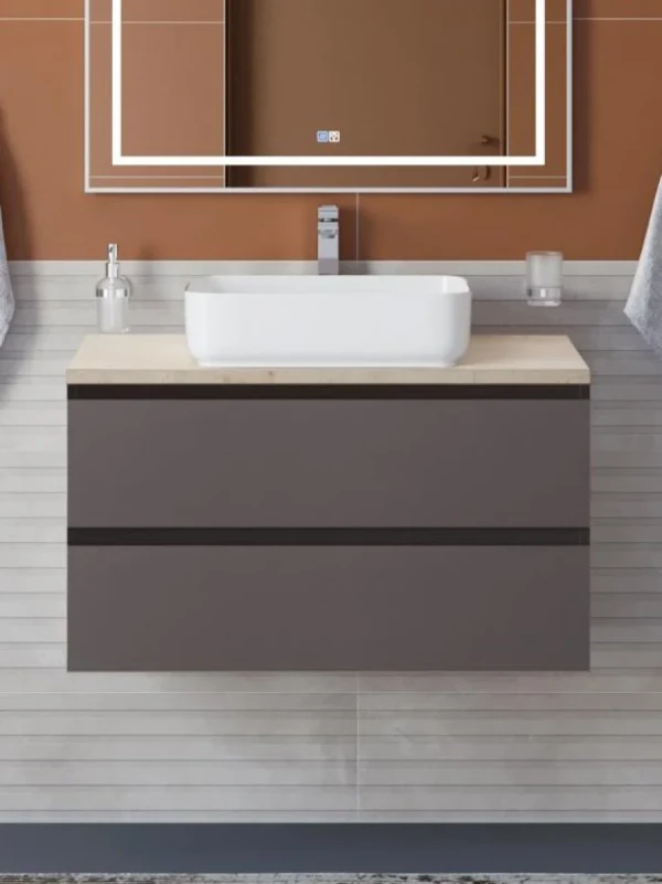 Тумба под раковину со столешницей BelBagno Kraft 100 подвесная, матовая темно-серая, столешница kep-100-mco