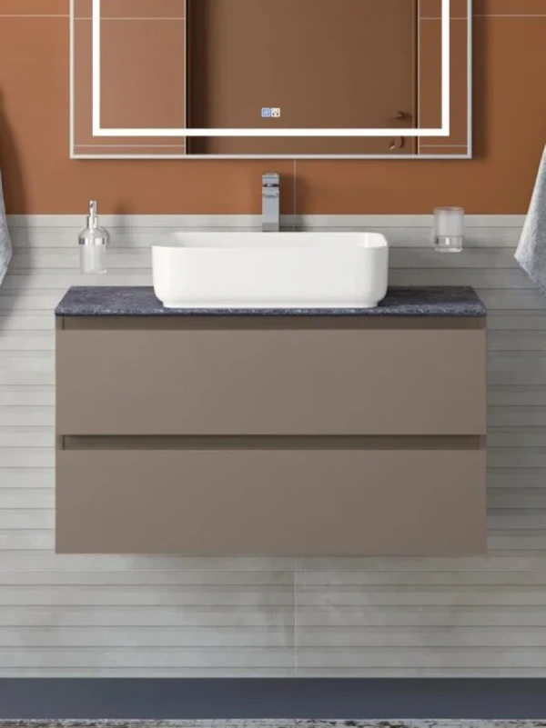 Тумба с раковиной BelBagno Kraft 90 подвесная, матовая бежевая, столешница kep-90-grn, раковина BB1304
