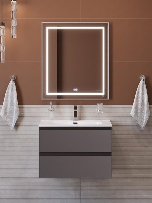 Мебель для ванной комнаты BelBagno Kraft 70 подвесная, матовая темно-серая, раковина bb700etl