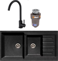 Комплект Мойка GranFest Practik P-980 KL черный + Смеситель Frap F40899-4 черный + Измельчитель Bort Titan Max Power FullControl