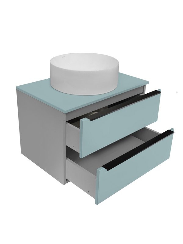 Тумба с раковиной Runo Мальта 70 подвесная, серая, бирюзовая