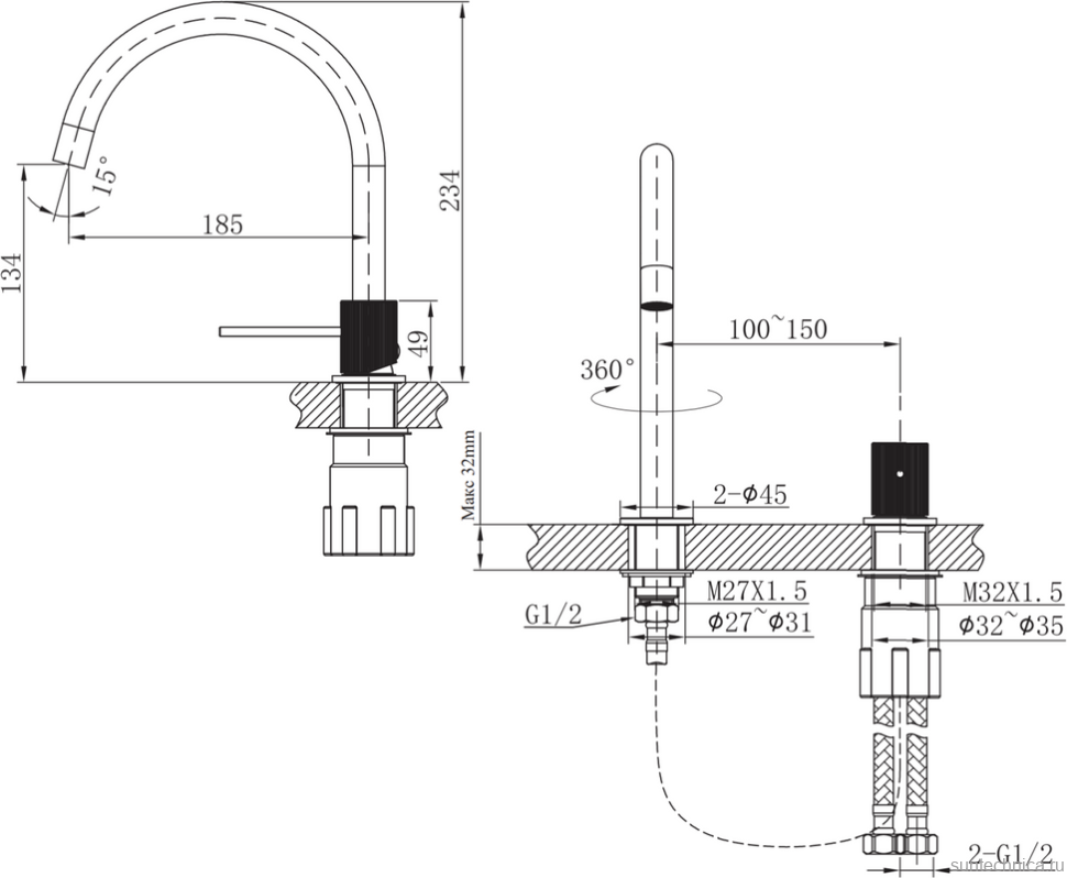 Смеситель для раковины AltroBagno Биланча 010902MB матовый черный