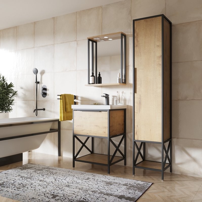 Зеркальный шкаф "БРУКЛИН" 60 Дуб Бунратти с подсветкой ЛОФТ (ЛДСП)