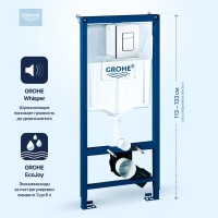 Комплект Унитаз подвесной BOCCHI V-Tondo 1417-001-0129 белый глянцевый, тонкая крышка с микролифтом + Инсталляция Grohe Rapid SL 38775001H 4 в 1 с кнопкой смыва и шумоизоляцией