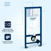 Комплект Унитаз подвесной BOCCHI V-Tondo 1417-001-0129 белый глянцевый, тонкая крышка с микролифтом + Инсталляция Grohe Rapid SL 38775001H 4 в 1 с кнопкой смыва и шумоизоляцией