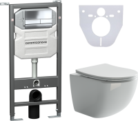 Комплект Унитаз подвесной Ceramicanova Forma CN3009 безободковый, с микролифтом + Инсталляция Envision CN1002CH + Кнопка Flat, хром