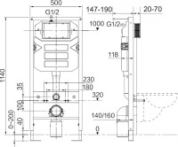 Комплект Унитаз подвесной Ceramicanova Forma CN3009 безободковый, с микролифтом + Инсталляция Envision CN1002CH + Кнопка Flat, хром