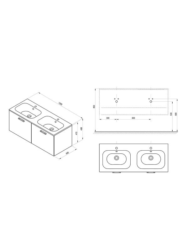 Тумба с раковиной Ravak Chrome II SD 120 глянцевая белая, ручки хром 152 мм