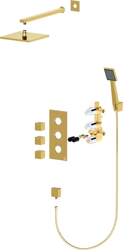 Душевой комплект Timo Tetra-Thermo SX-0179/17SM С ВНУТРЕННЕЙ ЧАСТЬЮ, с термостатом, золото
